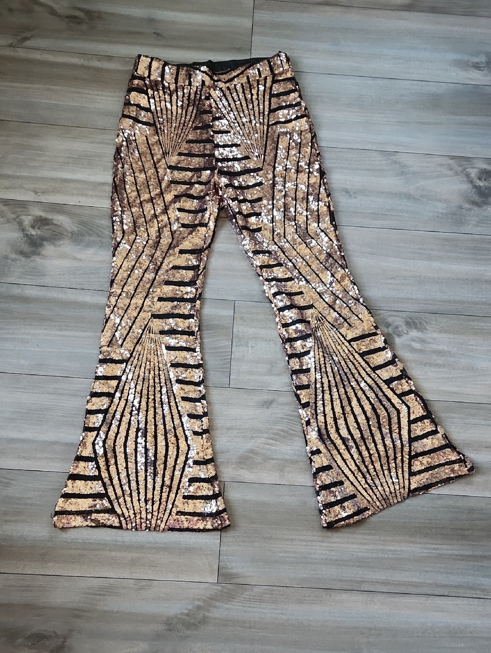Gold Sequin Geometric Flare Pants NWT